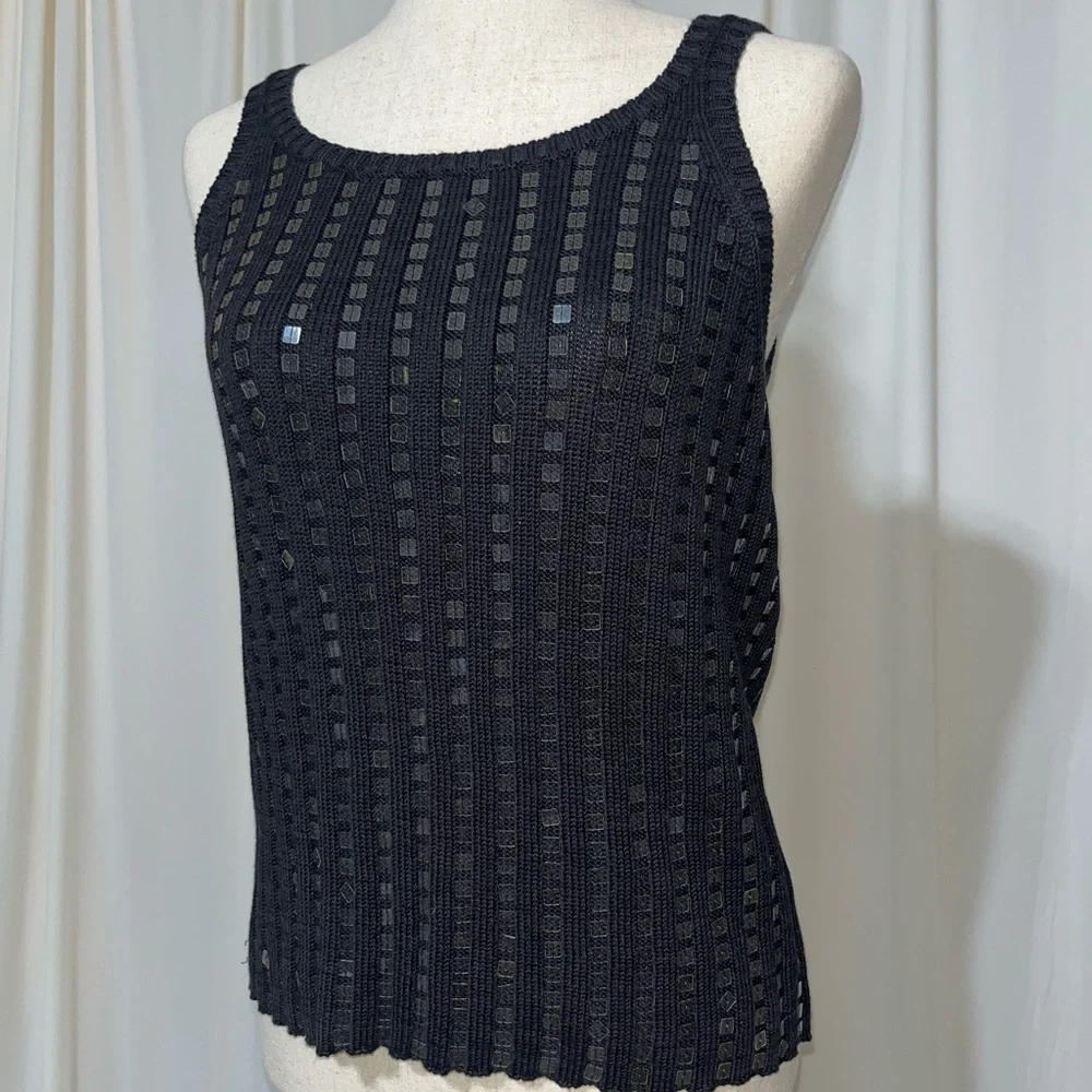 Laundry by Shelli Segal Black Sequin Sleeveless Knit Sweater Tank Top - Picture 2 of 5